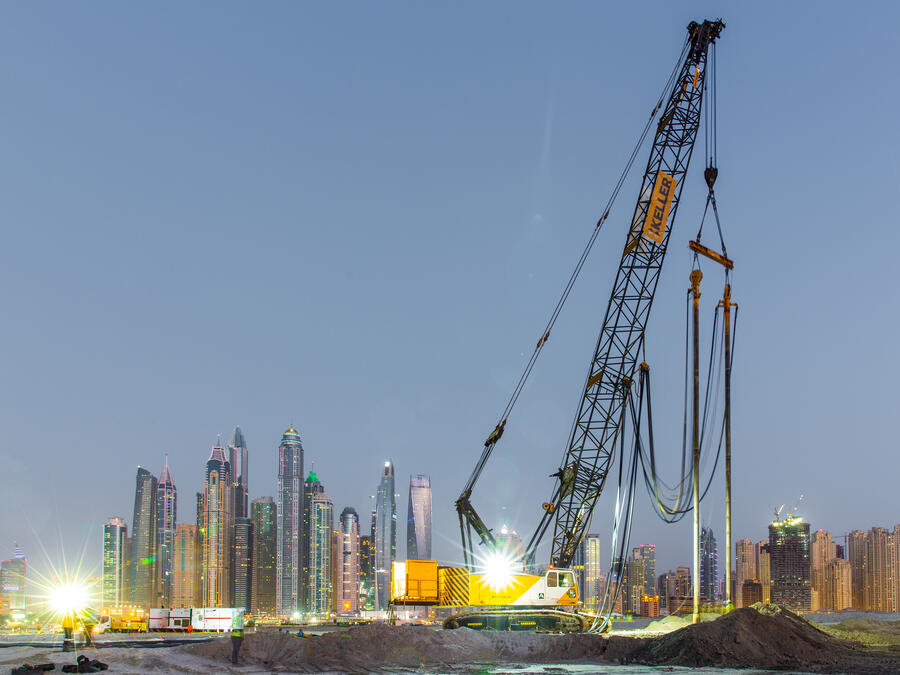 Vibro Compaction rig with Dubai skyline